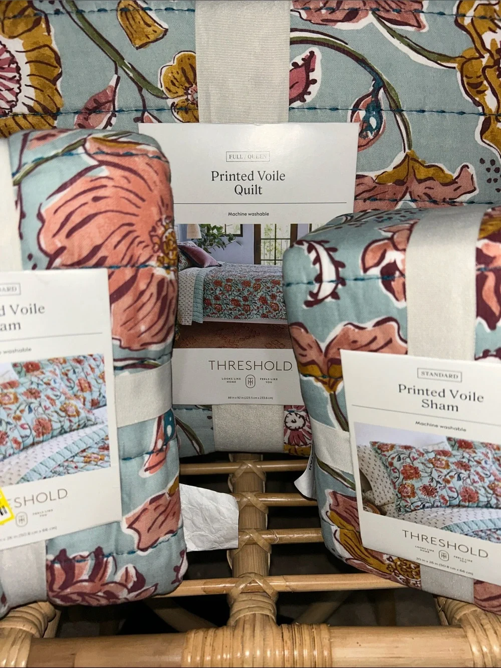 Threshold F/Q 3- Piece Quilt & Shams Set in Blue Floral Printed Viole